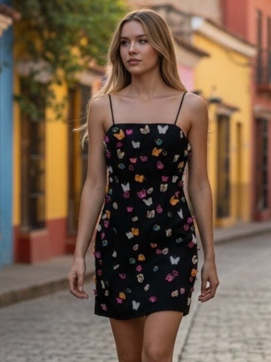 Anthropologie Dresses & Skirts - Anthropologie Maeve Butterfly Brynne 3D Spaghetti Strap Dress 2P Black Mini